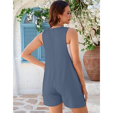 Women's Maternity V-Neck Jumpsuit Sleeveless Shorts Back Zipper Solid