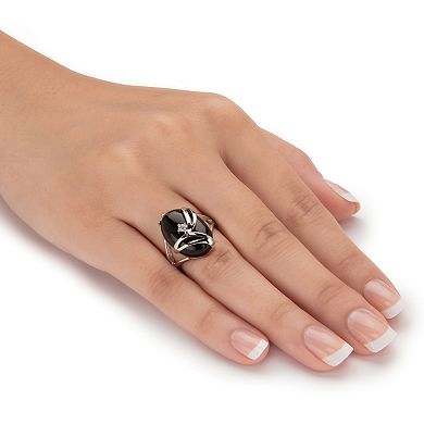 Oval-Shaped Onyx & Crystal Accent Cocktail Ring in Platinum-Plated