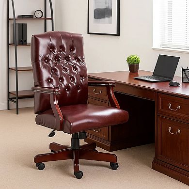Yuzu Executive Armchair, Gas-Lift Spring-Tilt, Wood Base, Vinyl