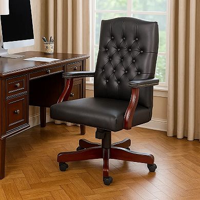Yuzu Executive Armchair, Gas-Lift Spring-Tilt, Wood Base, Vinyl