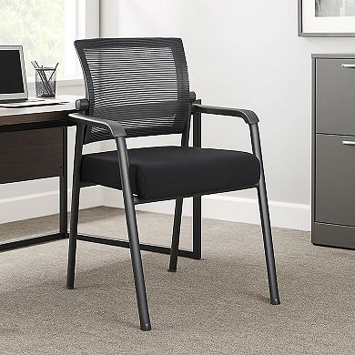 Akon Guest Armchair, Black Mesh, Steel Frame, Fixed Arm Design