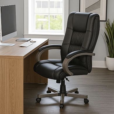 Zoey High-Back Executive Chair, Vinyl, Wood Finish