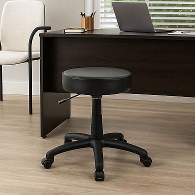 Swivel Stool with 18-23 Inch Adjustable Height, Round Black Vinyl Seat