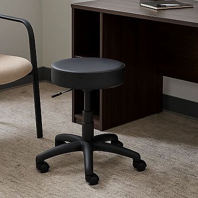 Swivel Stool with 18-23 Inch Adjustable Height, Round Black Vinyl Seat