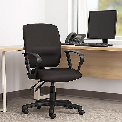 Zean Swivel Task Chair, Loops Arms, Black Crepe Fabric, Rolling