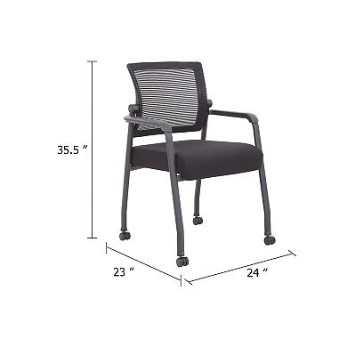 Akon Guest Armchair, Black Mesh, Steel Frame, Smooth-Roll Casters
