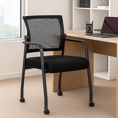 Akon Guest Armchair, Black Mesh, Steel Frame, Smooth-Roll Casters