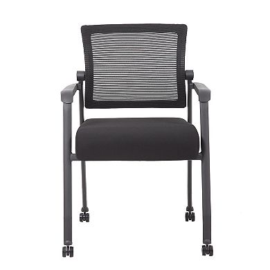 Akon Guest Armchair, Black Mesh, Steel Frame, Smooth-Roll Casters