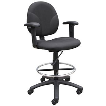 Zem Drafting Stool with Adjustable Arms & Chrome Footring, Black Crepe