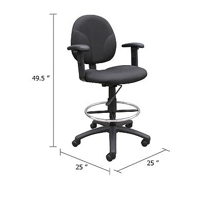 Zem Drafting Stool with Adjustable Arms & Chrome Footring, Black Crepe