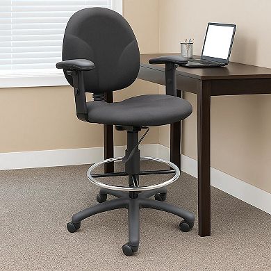 Zem Drafting Stool with Adjustable Arms & Chrome Footring, Black Crepe