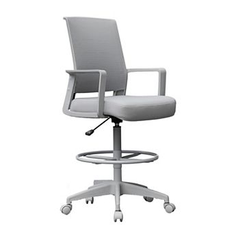 Swivel Drafting Stool, Fixed Arms, Gray Mesh Back, Chrome Footring