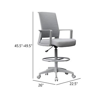 Swivel Drafting Stool, Fixed Arms, Gray Mesh Back, Chrome Footring