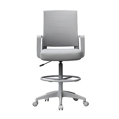 Swivel Drafting Stool, Fixed Arms, Gray Mesh Back, Chrome Footring