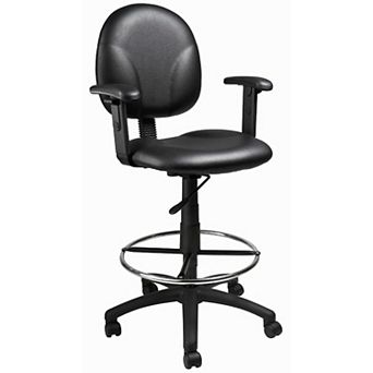 Zem Drafting Stool with Adjustable Arms & Chrome Footring, Black Vinyl