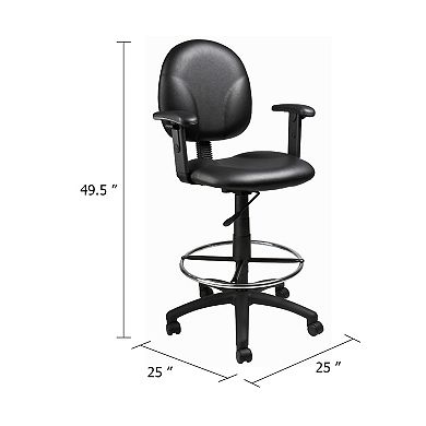 Zem Drafting Stool with Adjustable Arms & Chrome Footring, Black Vinyl