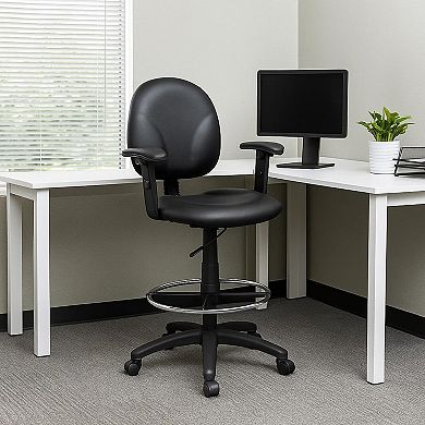 Zem Drafting Stool with Adjustable Arms & Chrome Footring, Black Vinyl