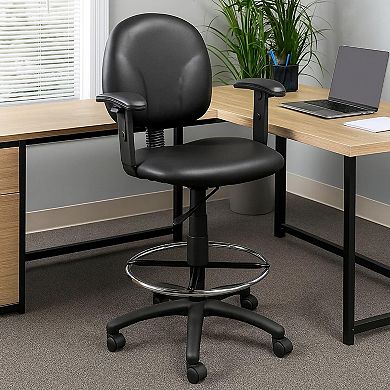 Zem Drafting Stool with Adjustable Arms & Chrome Footring, Black Vinyl