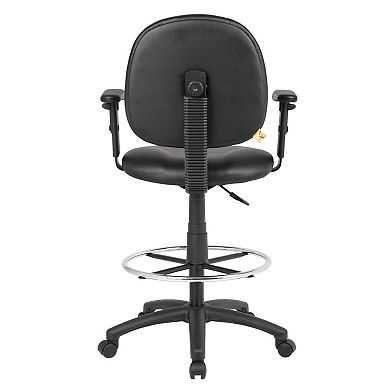 Zem Drafting Stool with Adjustable Arms & Chrome Footring, Black Vinyl