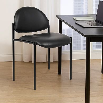 Addy Diamond Stacking Chair, Waterfall Seat, Steel, Black Vinyl