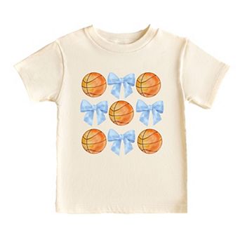 Basketball and Blue Bows Watercolor - Toddler Short Sleeve Graphic T-Shirt