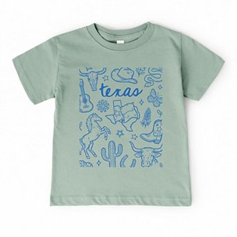 Texas Sketched Collage - Toddler Short Sleeve Graphic T-Shirt