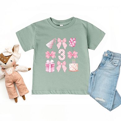 Three Birthday Pink Coquette - Toddler Short Sleeve Graphic T-Shirt