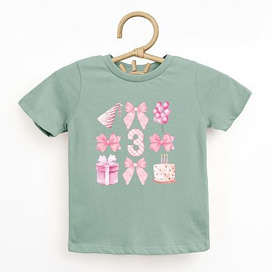 Three Birthday Pink Coquette - Toddler Short Sleeve Graphic T-Shirt