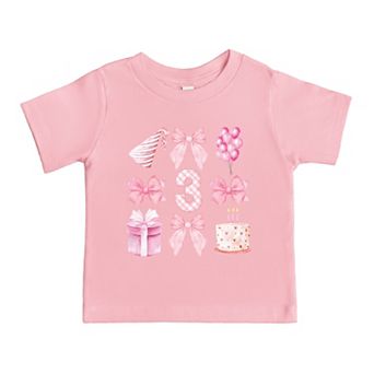 Three Birthday Pink Coquette - Toddler Short Sleeve Graphic T-Shirt