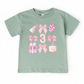 Three Birthday Pink Coquette - Toddler Short Sleeve Graphic T-Shirt