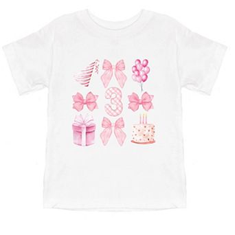 Three Birthday Pink Coquette - Toddler Short Sleeve Graphic T-Shirt