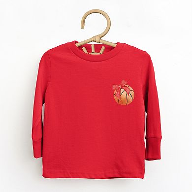 Watercolor Basketball Collage Coquette Front And Back Design - Toddler Long Sleeve Graphic Tee