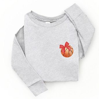 Watercolor Basketball Collage Coquette Front And Back Design - Toddler Long Sleeve Graphic Tee