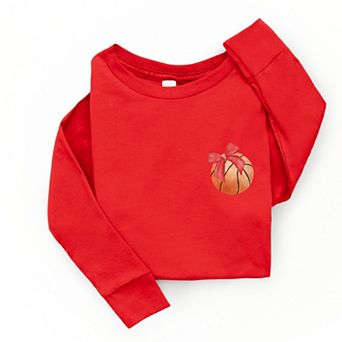 Watercolor Basketball Collage Coquette Front And Back Design - Toddler Long Sleeve Graphic Tee