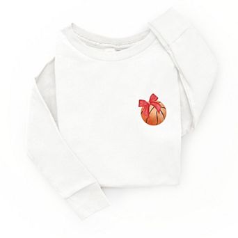 Watercolor Basketball Collage Coquette Front And Back Design - Toddler Long Sleeve Graphic Tee