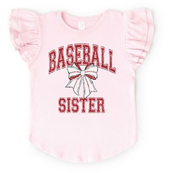 Baseball Sister Coquette - Flutter Sleeve Graphic T-Shirt