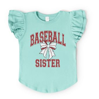 Baseball Sister Coquette - Flutter Sleeve Graphic T-Shirt