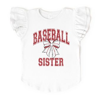 Baseball Sister Coquette - Flutter Sleeve Graphic T-Shirt