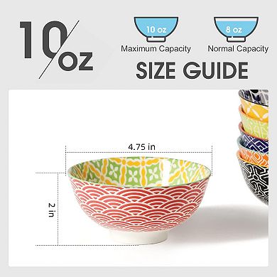 6-Piece Small Colorful Porcelain Bowls for Ice Cream Desserts Snacks Condiments