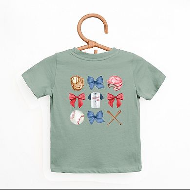 Watercolor Baseball Collage Coquette Front and Back Design - Toddler Short Sleeve Graphic T-Shirt