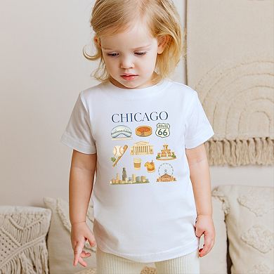 Chicago Watercolor Collage - Toddler Short Sleeve Graphic T-Shirt