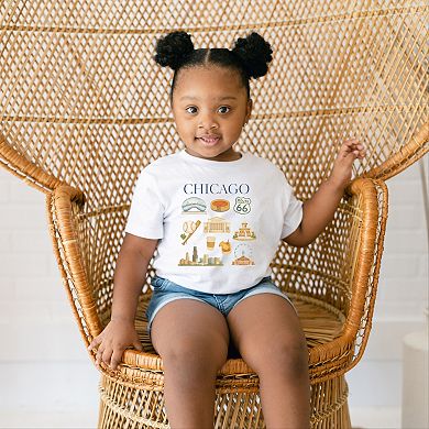 Chicago Watercolor Collage - Toddler Short Sleeve Graphic T-Shirt