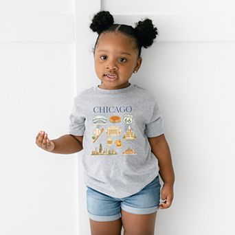 Chicago Watercolor Collage - Toddler Short Sleeve Graphic T-Shirt
