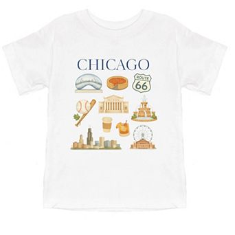 Chicago Watercolor Collage - Toddler Short Sleeve Graphic T-Shirt