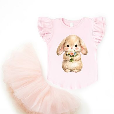 Easter Bunny Watercolor - Flutter Sleeve Graphic T-Shirt