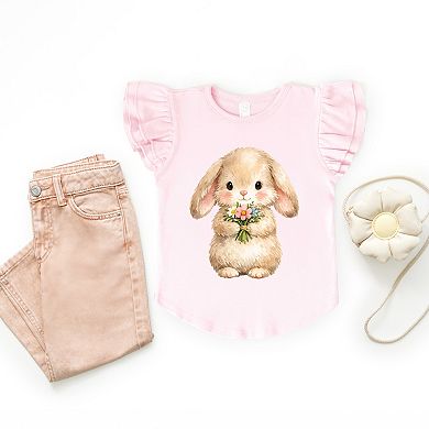 Easter Bunny Watercolor - Flutter Sleeve Graphic T-Shirt