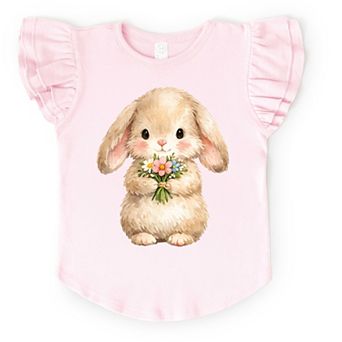 Easter Bunny Watercolor - Flutter Sleeve Graphic T-Shirt