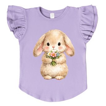 Easter Bunny Watercolor - Flutter Sleeve Graphic T-Shirt