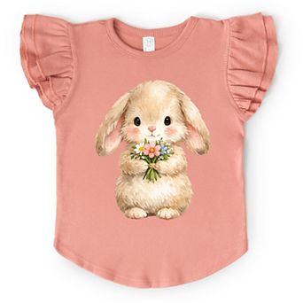 Easter Bunny Watercolor - Flutter Sleeve Graphic T-Shirt