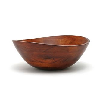 Cherry Finished Wavy Rim Bowl - 13" x 12.5" x 5" - Large Matte for Fruits or Salads